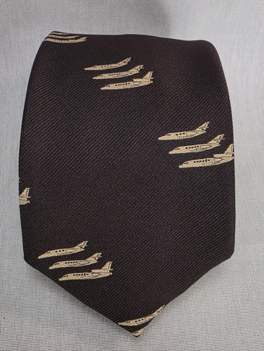 Vintage Classic Brown Necktie with Cream Airplane Motif